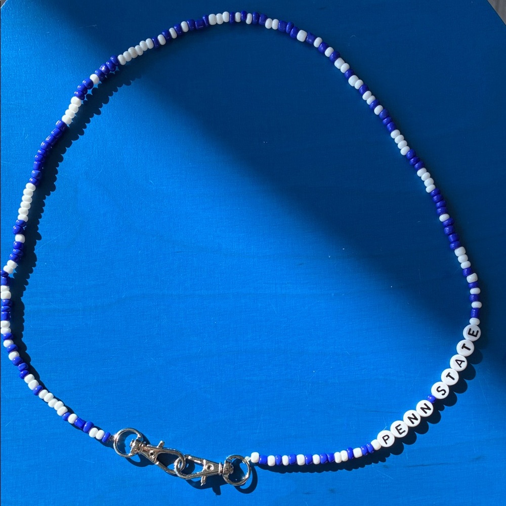 Blue and White Beaded Necklace PENN STATE
